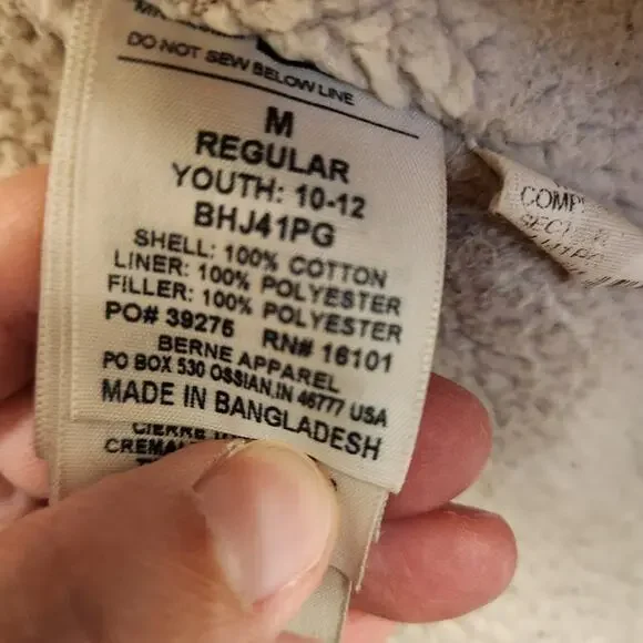 BERNE Duck Canvas Jacket Youth Medium R 10-11 Pink Sherpa Lined Hood Pocket Barn - Picture 5 of 12